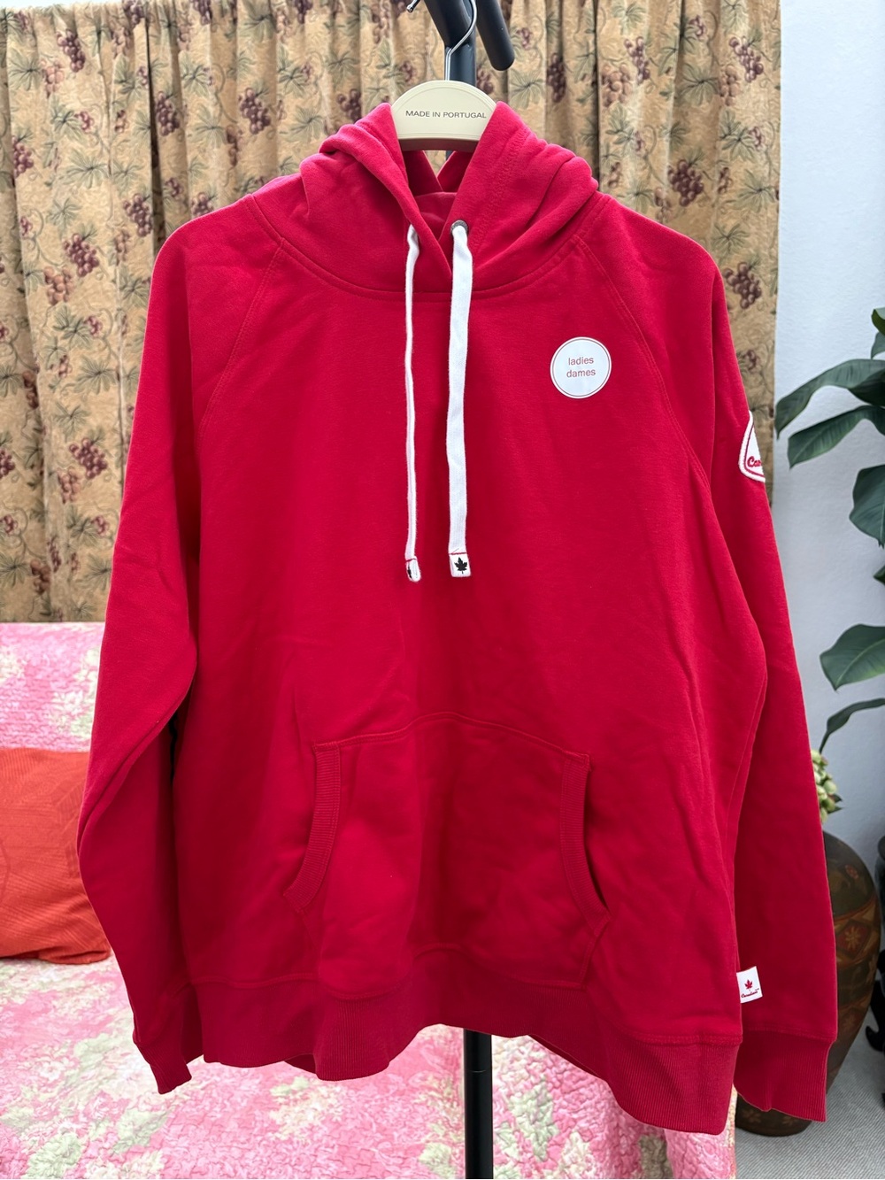 Kids Red Hooded Pullover Sweatshirt with White Drawcords